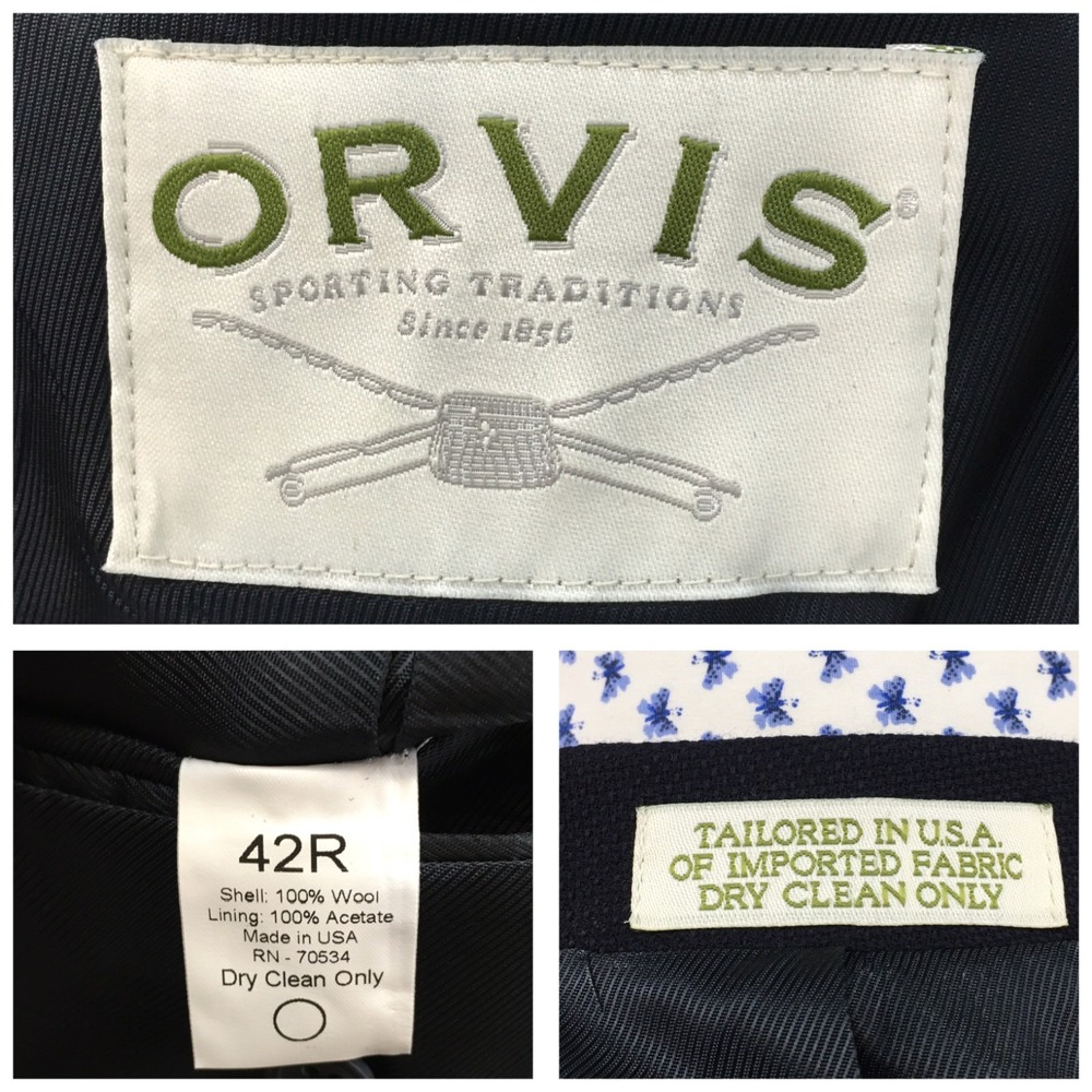 ORVIS Mens Navy Blazer Sport Coat Casual Jacket Size 42R Classic Wool Suit USA - Picture 10 of 13